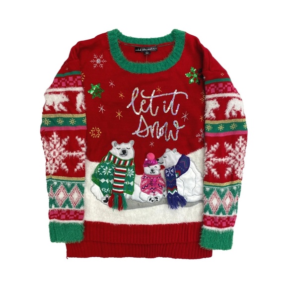 Let It Snow Women's Polar Bear Christmas Holiday Party Ugly Sweater Small - Picture 1 of 4